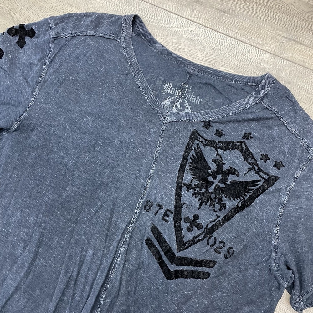 Raw State Premium Y2K S/S T Shirt Men Sz XL Gray Punk Rock Metal V Neck